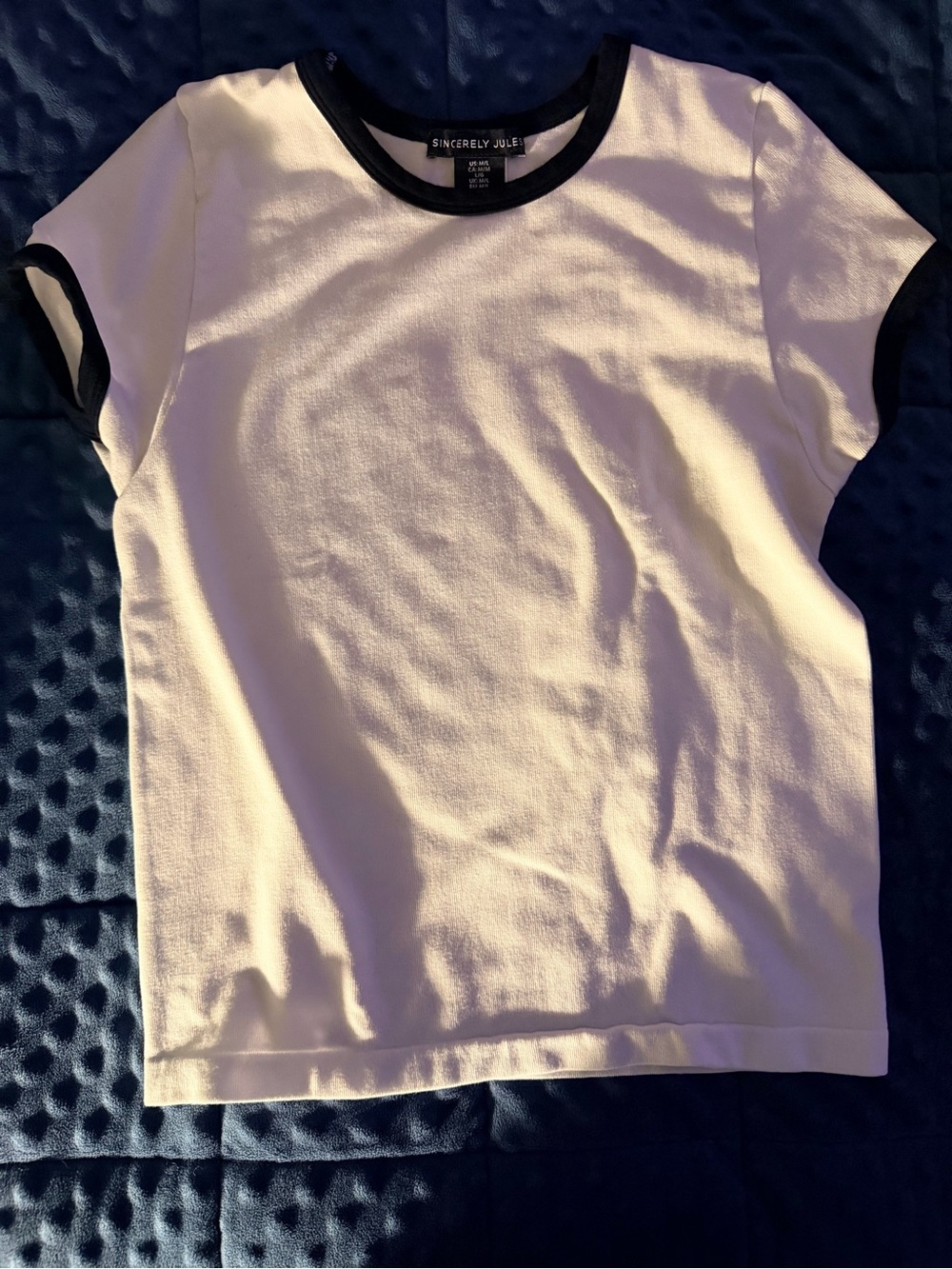 Sincerely Jules White Tee with Black Trim - Size S/M
